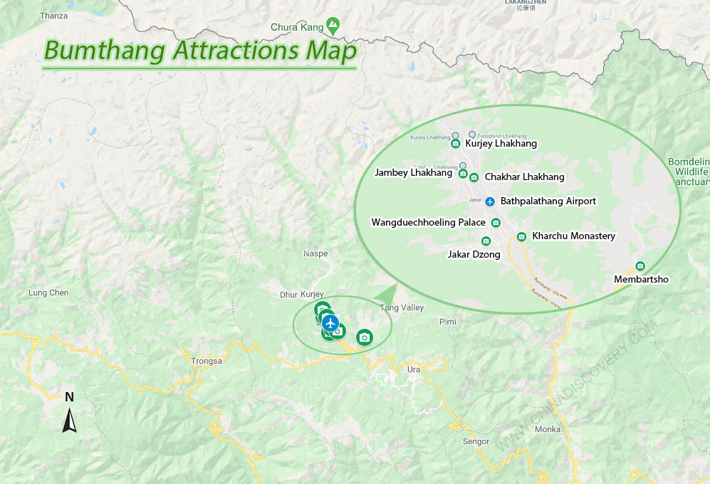 Bumthang Attractions Map
