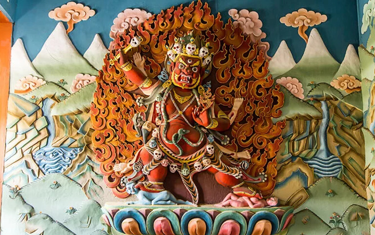 Painted Scupture on the Wall of Tashichhoe Dzong